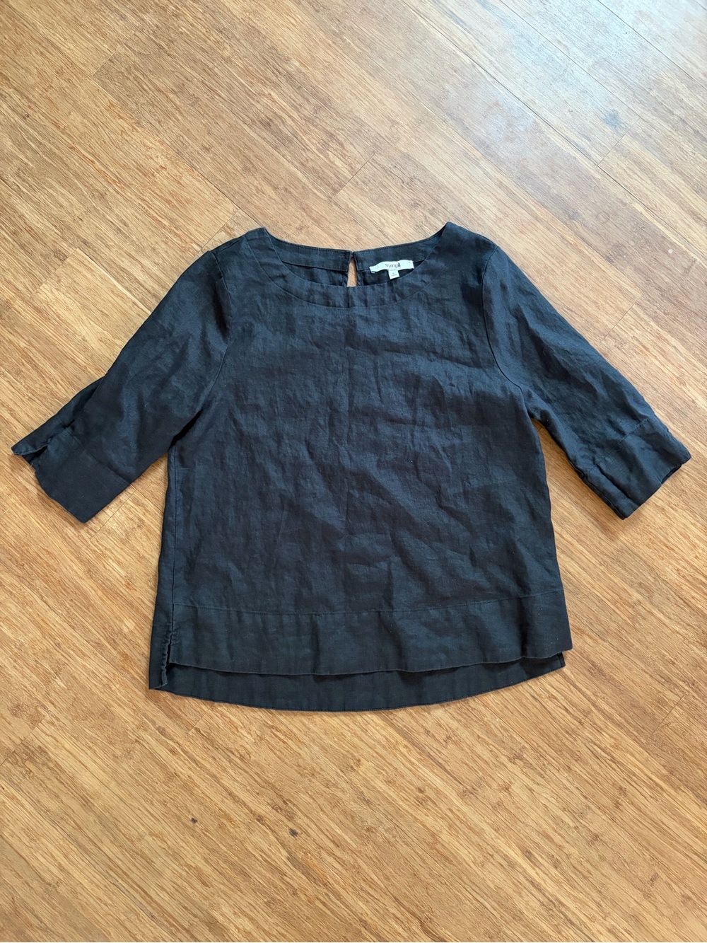 Sympli 100% Linen Wide Sleeve Top, Black, Sz S